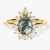 Pear Moss Agate Engagement Ring with Moissanite Halo