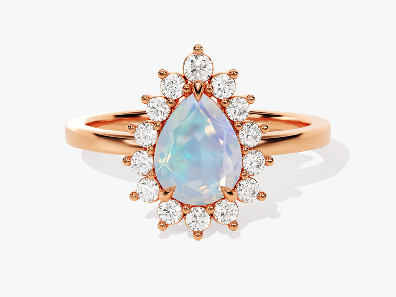 Pear Opal Engagement Ring with Moissanite Halo