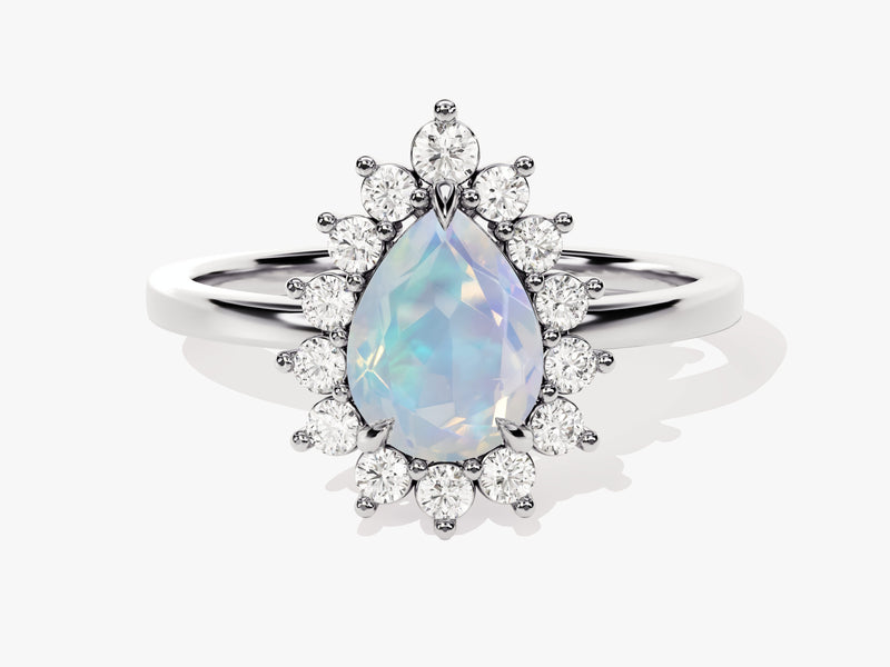Pear Opal Engagement Ring with Moissanite Halo