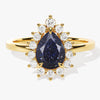 Pear Blue Sandstone Engagement Ring with Moissanite Halo.