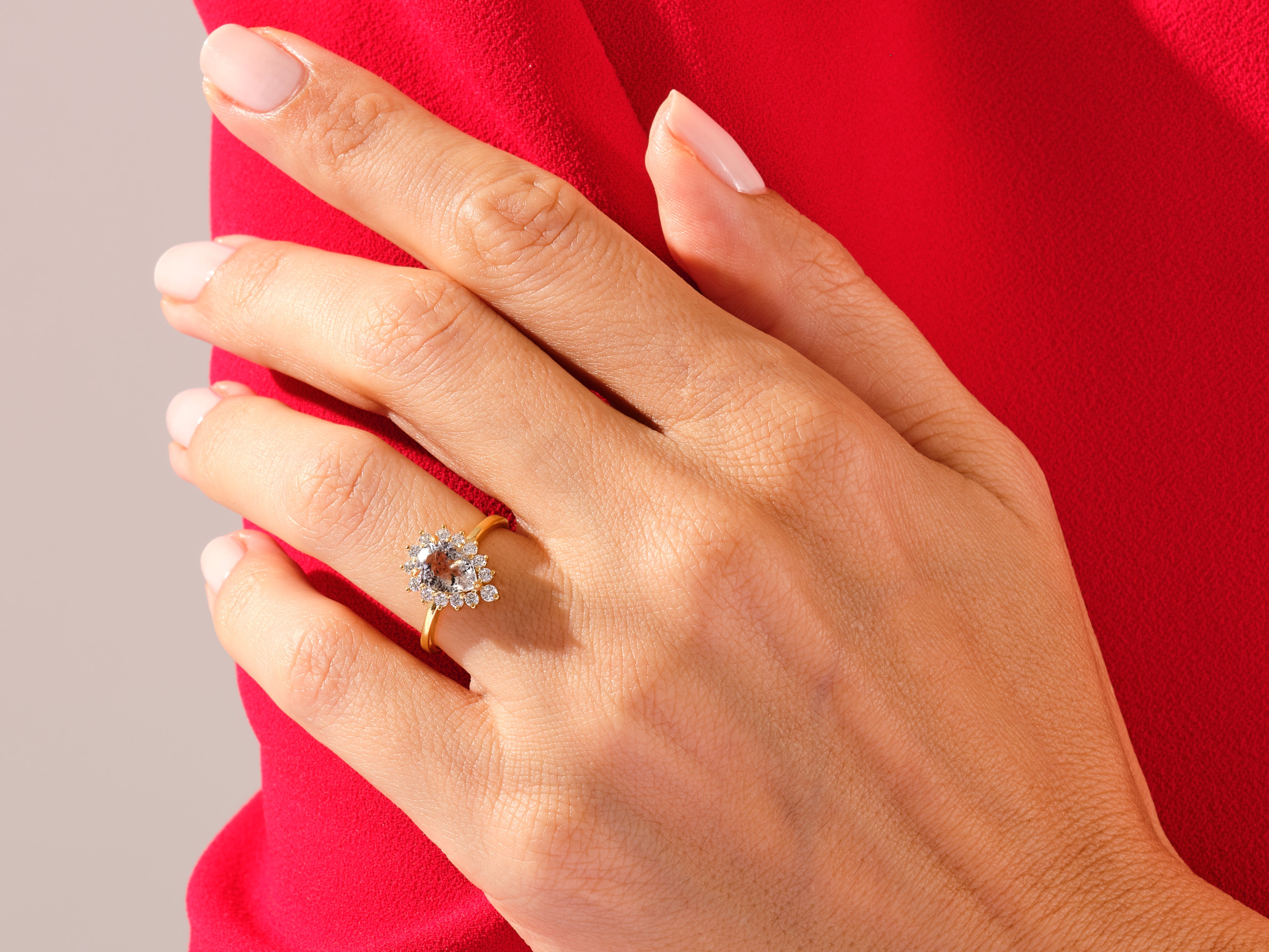 Pear Black Rutilated Quartz Engagement Ring with Moissanite Halo.
