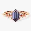 Long Hexagon Lab Alexandrite Engagement Ring with Moissanite Cluster