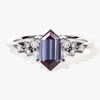Long Hexagon Lab Alexandrite Engagement Ring with Moissanite Cluster