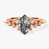 Long Hexagon Black Rutilated Quartz Engagement Ring with Moissanite Cluster