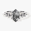 Long Hexagon Black Rutilated Quartz Engagement Ring with Moissanite Cluster
