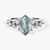 Long Hexagon Moss Agate Engagement Ring with Moissanite Cluster