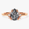 Pear Black Rutilated Quartz Engagement Ring with Round Moissanite Sidestones