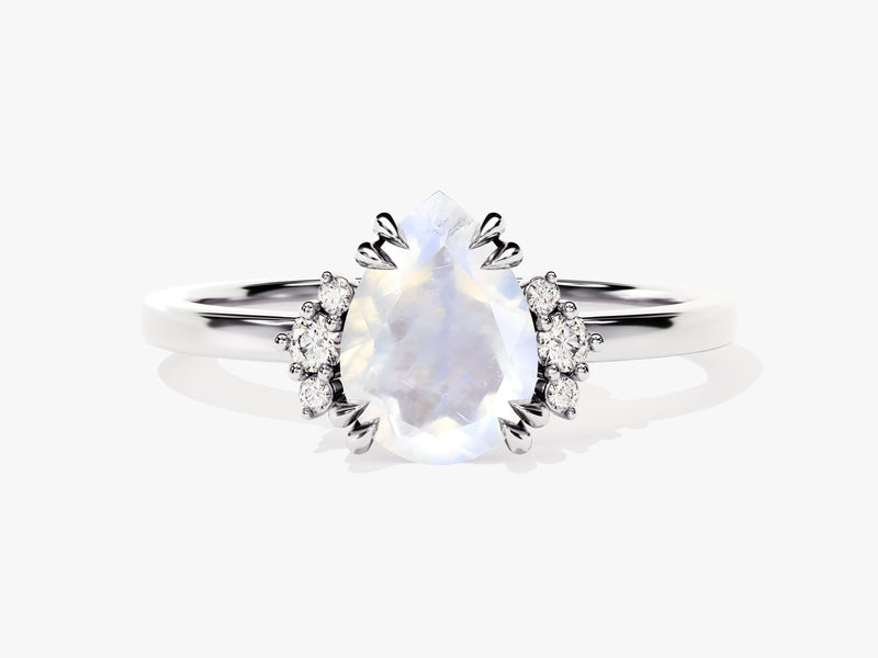Pear Moonstone Engagement Ring with Round Moissanite Sidestones