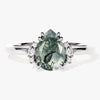 Pear Moss Agate Engagement Ring with Round Moissanite Sidestones
