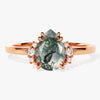 Pear Moss Agate Engagement Ring with Round Moissanite Sidestones