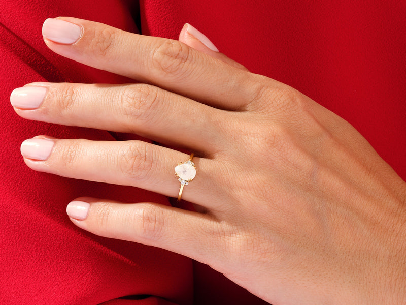 Pear Moonstone Engagement Ring with Round Moissanite Sidestones