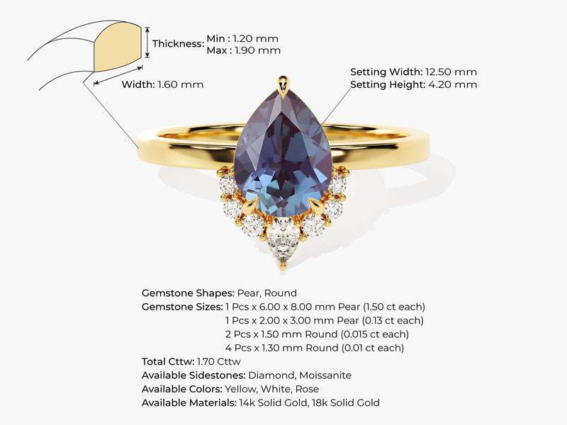 Pear Lab Alexandrite Vintage Engagement Ring with Moissanite