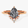 Pear Black Rutilated Quartz Vintage Engagement Ring with Moissanite.
