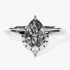 Pear Black Rutilated Quartz Vintage Engagement Ring with Moissanite.