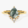 Pear Moss Agate Vintage Engagement Ring with Moissanite
