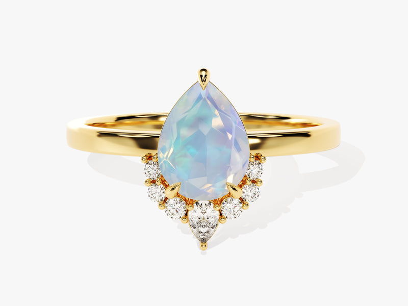 Pear Opal Vintage Engagement Ring with Moissanite