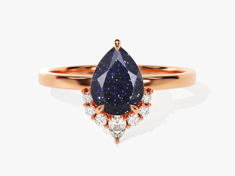 Pear Blue Sandstone Vintage Engagement Ring with Moissanite.