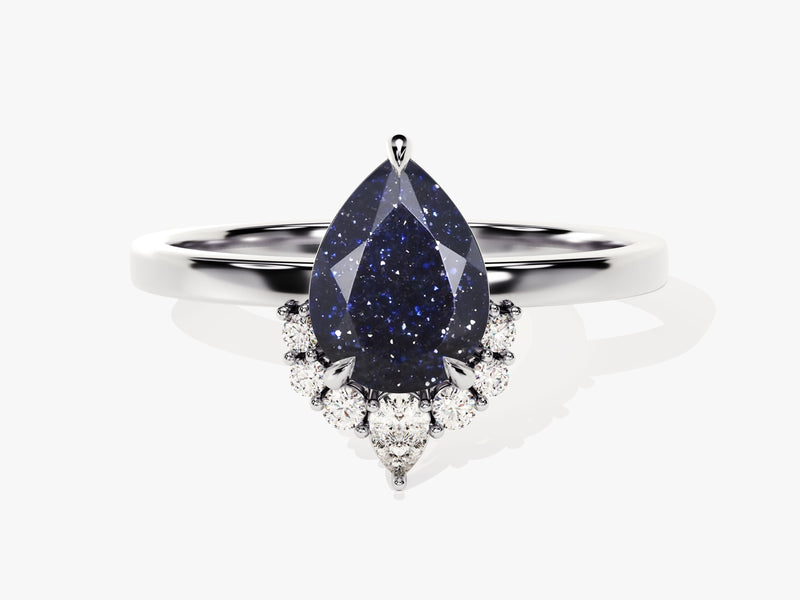 Pear Blue Sandstone Vintage Engagement Ring with Moissanite.