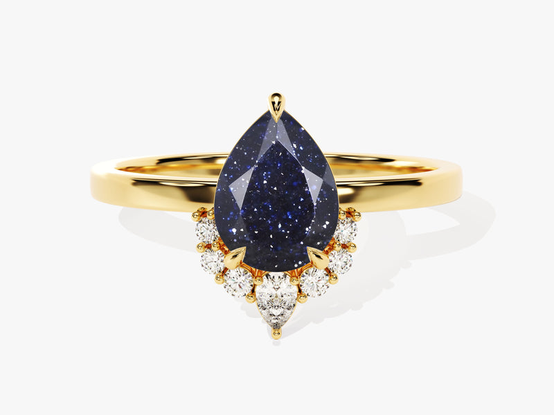 Pear Blue Sandstone Vintage Engagement Ring with Moissanite.