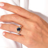 Hexagon Blue Sandstone Engagement Ring with Moissanite Cluster.