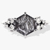 Hexagon Black Rutilated Quartz Engagement Ring with Moissanite Cluster
