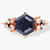 Hexagon Blue Sandstone Engagement Ring with Moissanite Cluster.