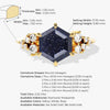 Hexagon Blue Sandstone Engagement Ring with Moissanite Cluster.