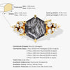 Hexagon Black Rutilated Quartz Engagement Ring with Moissanite Cluster
