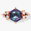 Hexagon Lab Alexandrite Engagement Ring with Moissanite Cluster