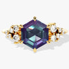 Hexagon Lab Alexandrite Engagement Ring with Moissanite Cluster