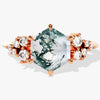 Hexagon Moss Agate Engagement Ring with Moissanite Cluster