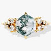 Hexagon Moss Agate Engagement Ring with Moissanite Cluster
