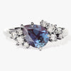 Pear Lab Alexandrite Engagement Ring with Round Moissanite Cluster