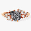 Pear Black Rutilated Quartz Engagement Ring with Round Moissanite Cluster