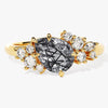 Pear Black Rutilated Quartz Engagement Ring with Round Moissanite Cluster