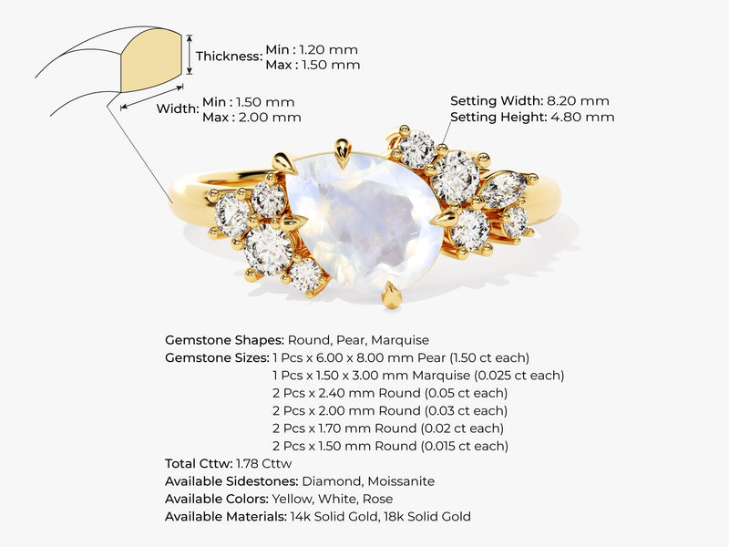 Pear Moonstone Engagement Ring with Round Moissanite Cluster