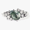 Pear Moss Agate Engagement Ring with Round Moissanite Cluster