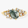 Pear Moss Agate Engagement Ring with Round Moissanite Cluster
