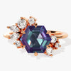 Hexagon Lab Alexandrite Vintage Engagement Ring with Moissanite Cluster