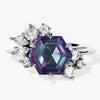 Hexagon Lab Alexandrite Vintage Engagement Ring with Moissanite Cluster