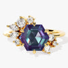 Hexagon Lab Alexandrite Vintage Engagement Ring with Moissanite Cluster