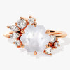 Hexagon Moonstone Vintage Engagement Ring with Moissanite Cluster
