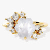Hexagon Moonstone Vintage Engagement Ring with Moissanite Cluster