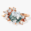 Hexagon Moss Agate Vintage Engagement Ring with Moissanite Cluster