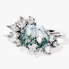 Hexagon Moss Agate Vintage Engagement Ring with Moissanite Cluster