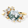 Hexagon Moss Agate Vintage Engagement Ring with Moissanite Cluster