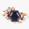 Hexagon Blue Sandstone Vintage Engagement Ring with Moissanite Cluster.