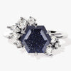 Hexagon Blue Sandstone Vintage Engagement Ring with Moissanite Cluster.
