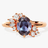 Oval Lab Alexandrite Engagement Ring with Round Moissanite Cluster