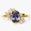 Oval Lab Alexandrite Engagement Ring with Round Moissanite Cluster